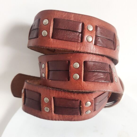 Fossil Belt Large Size 39" Waist Leather Western Brown Woven Studded Textured - Picture 5 of 10